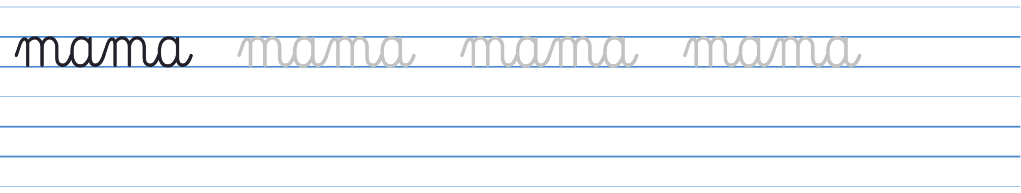 Wzór pisma: mama w liniaturze w trzy linie