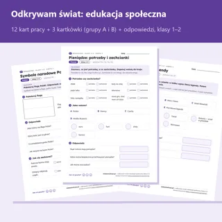 Pierwsza strona: Odkrywam świat: edukacja społeczna, kl. 1–2 — 12 kart i 3 kartkówki