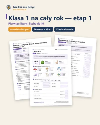Pierwsza strona: Klasa 1, cały rok, etap 1 (wrzesień–listopad) — zeszyt PDF z kluczem