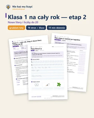 Pierwsza strona: Klasa 1, cały rok, etap 2 (grudzień–luty) — zeszyt PDF z kluczem