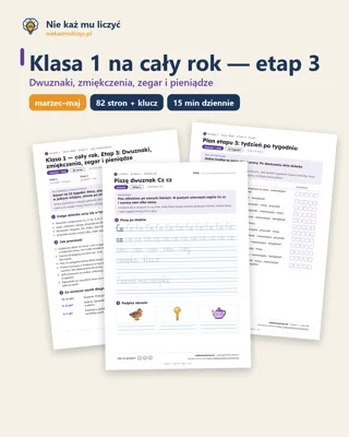 Pierwsza strona: Klasa 1, cały rok, etap 3 (marzec–maj) — zeszyt PDF z kluczem