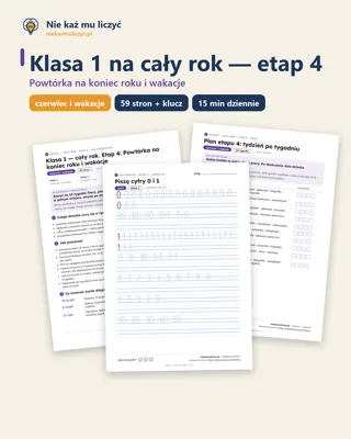 Pierwsza strona: Klasa 1, cały rok, etap 4 (czerwiec i wakacje) — zeszyt PDF z kluczem