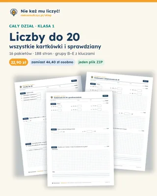 Pierwsza strona: Liczby do 20 — cały dział, klasa 1 (16 pakietów)
