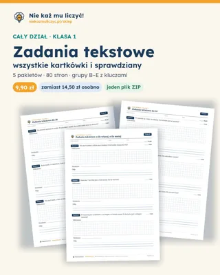 Pierwsza strona: Zadania tekstowe — cały dział, klasa 1 (5 pakietów)