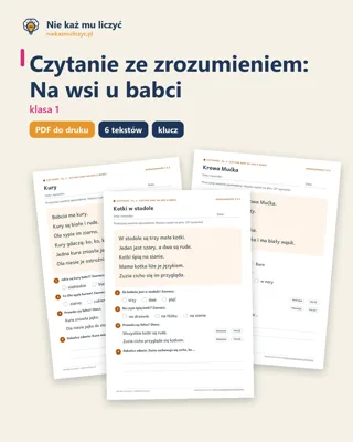 Pierwsza strona: Czytanie ze zrozumieniem kl. 1: Na wsi u babci, 6 tekstów PDF